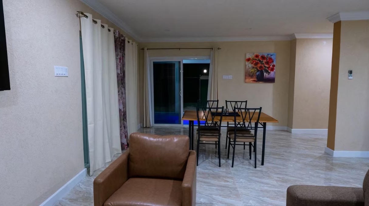 Dining table beside the patio doors